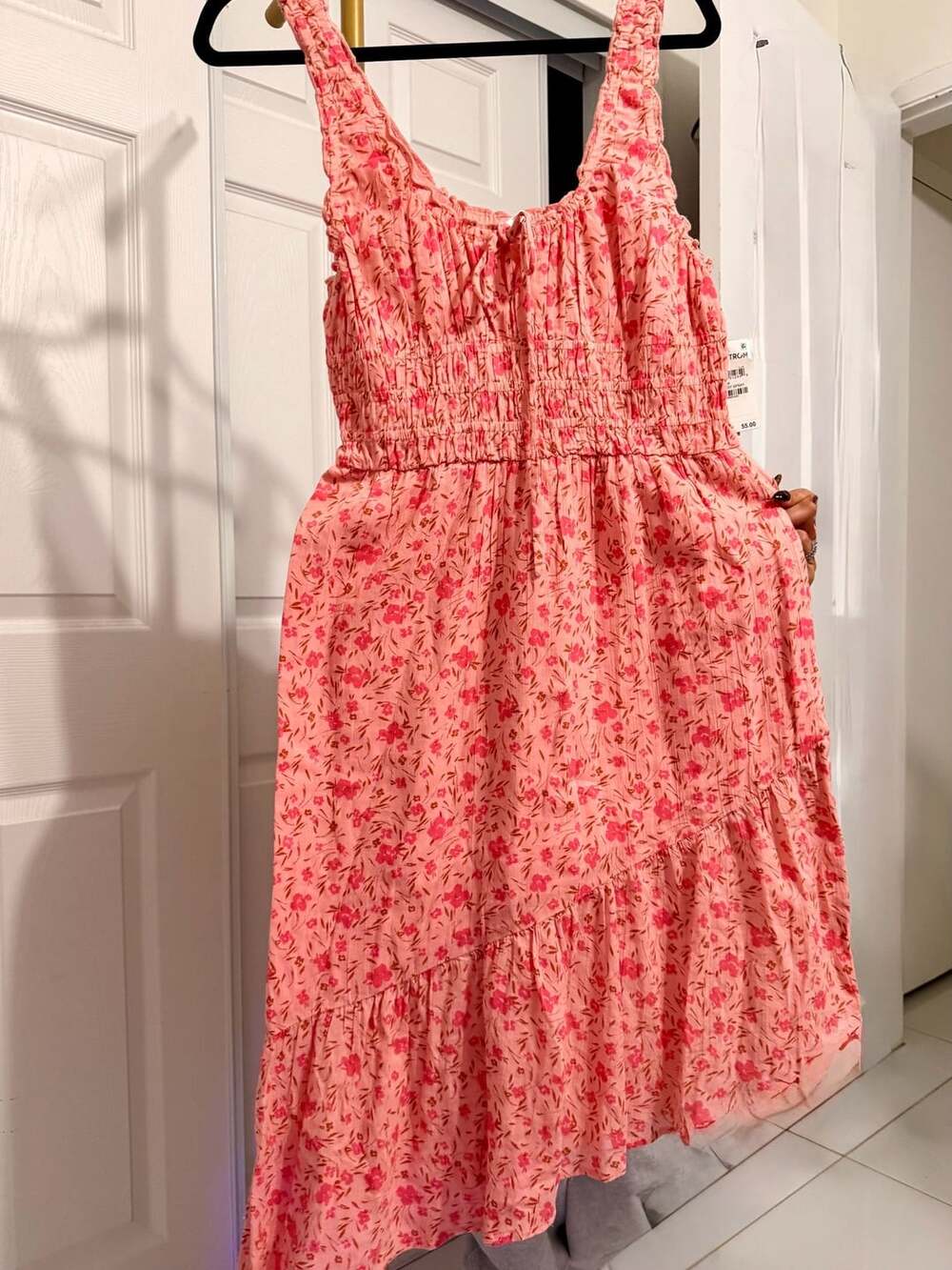 BP. Nordstrom Floral Boho Asymmetric Dress Pink
